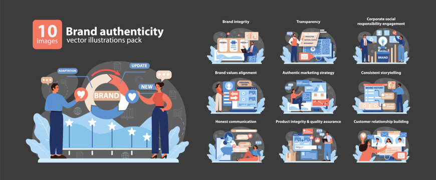 Brand Authenticity Concept. Illustrative set showcasing key principles like brand integrity.