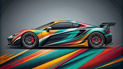 Racing sport car for wrap decal sticker design and vehicle livery with abstract background