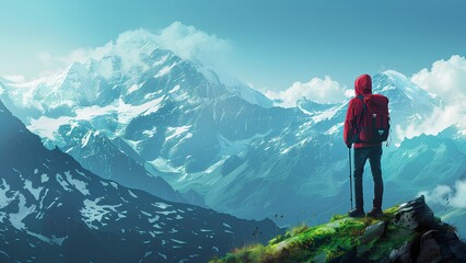 Mountain Explorer - Traveler with Backpack Adventure