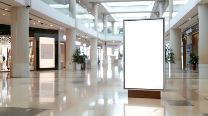 An empty billboard in the middle of a busy mall.