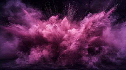 Powerful explosion of magenta colored dust, black background, professional color grading. Beautiful abstract background.