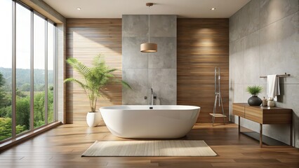 Modern bathroom with a sleek freestanding tub , luxury, interior design, bathtub, contemporary, elegant, relaxation