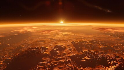 Mars landscape flat design top view red planet surface 3D render vivid,