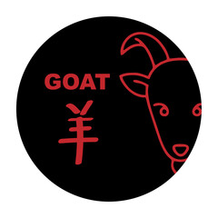 Chinese zodiac signs, horoscope icons set. Animal symbol Goat. Twelve animal avatars. With Chinese writing.
