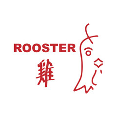 Chinese zodiac signs, horoscope icons set. Animal symbol rooster. Twelve animal avatars. With Chinese writing.