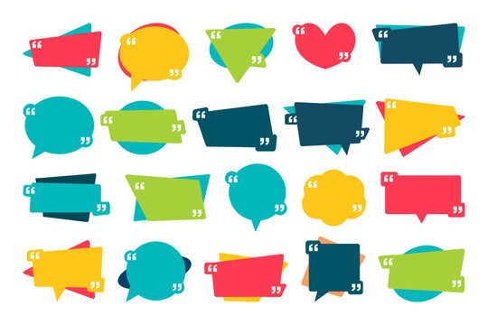 Quotes frames. Quote remark, mention quotations frame and callout text template. Talk remark quotation frames, citation memo or dialog box bubble. Isolated vector symbols set