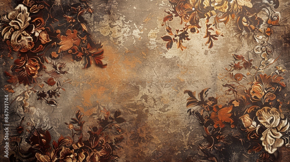 Poster a vintage wallpaper pattern with floral designs, perfect for creating a nostalgic and elegant atmosp