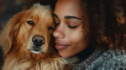 The Deep Bond Between People and Animals: a black lady sitting next to her golden retriever 