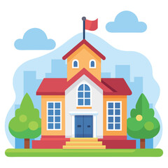 A School building in a simple flat style. Colorful Modern school, college building Vector illustration.