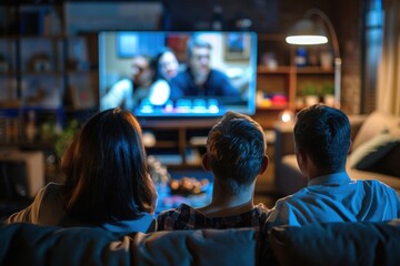Fototapeta premium A lively scene of people watching election results on television, filled with anticipation