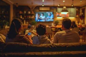 A lively scene of people watching election results on television, filled with anticipation