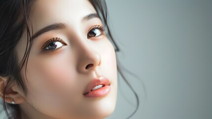 Fototapeta premium Elegant Asian Woman Portrait with Flawless Skin and Serene Glow
