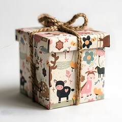 Charming Farm Animal Themed Gift Box with Rustic Ribbon  Ideal for Children s Presents and