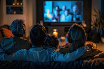 A lively scene of people watching election results on television, filled with anticipation