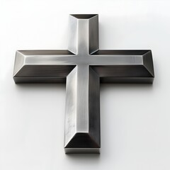 Sleek Geometric Cross with Brushed Steel Finish  Isolated on Clean White Background