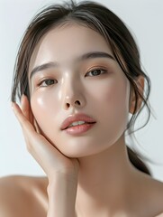Captivating Portrait of Radiant Asian Woman Exuding Natural Beauty and Wellbeing