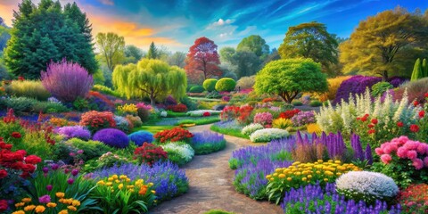 Modern painting of colorful garden flowers, floral, art,vibrant, beautiful, garden, modern, painting, colorful, petals