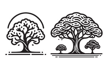 set of collection tree vector icon set. silhouette tree line drawing set, Side view, set of graphics trees elements outline symbol. silhouette tree line drawing set.