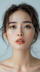 Fototapeta premium Captivating Portrait of Radiant Asian Beauty with Flawless Skin and Elegant Makeup