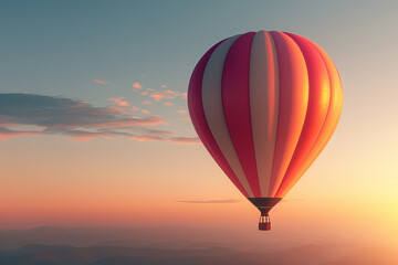 Fototapeta premium Hot air balloon floating in the sky during a beautiful sunset, showcasing serene and peaceful scenery with vibrant colors.