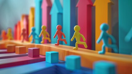 Colorful 3D Illustration of Figures Moving Upwards
