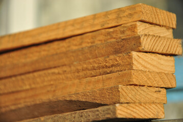 wooden boards folded close-up. selective focus