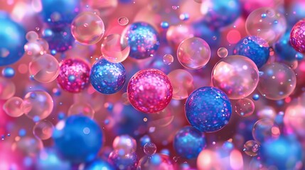 Fototapeta premium Abstract 3d rendering of blue and pink balls. Bokeh background.