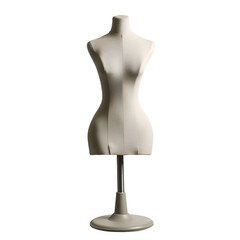Tailor's dress form mannequin on a stand, ideal for fashion design, dressmaking, and sewing projects. White color. Isolated on a white background.