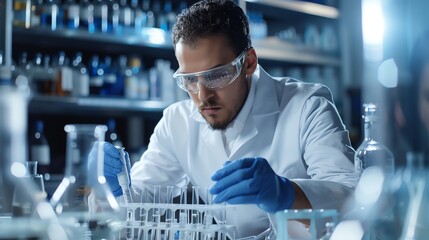 A researcher in a laboratory coat conducts an experiment in the laboratory