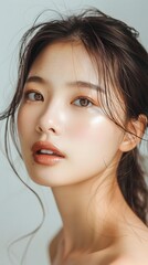 Naklejka premium Captivating Portrait of Enchanting Asian Beauty Exuding Radiant Elegance and Serene Enchantment