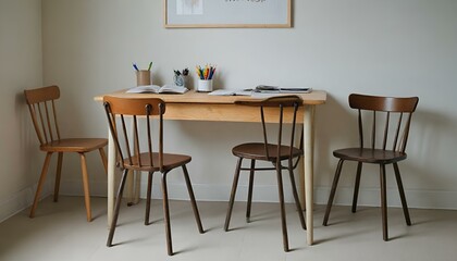 Simple study work table and chairs on a white background