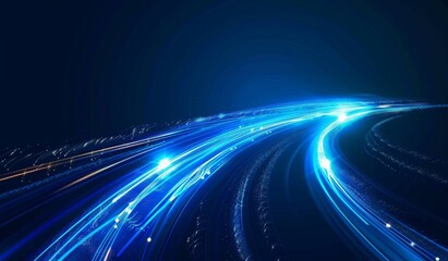 Blue Light Trail on Dark Background, Vector Illustration for Technology and Speed Concept