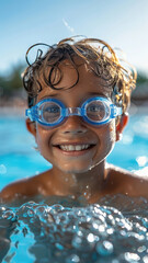 Fototapeta premium Young Boy Enjoying Pool Time