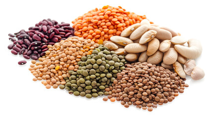 Fototapeta premium Group of beans and lentils isolated on a transparent background