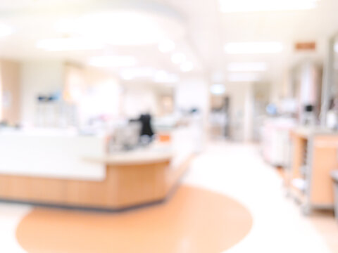Defocus blurred interior background in a hospital nurse station