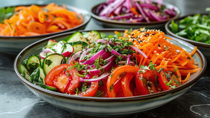 Multi-colored vegetable salad in a bowl.