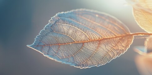 Delicate Leaf Veins in Golden Sunlight Macro Photography.