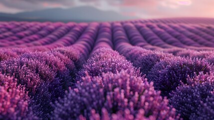 Lavender Field Drone Aerial View Purple Flowers Blooming Countryside Landscape