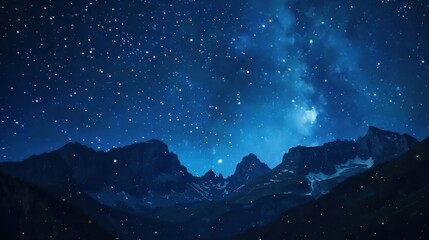 Fototapeta premium Starry night sky over majestic mountains with the Milky Way galaxy visible, creating a breathtaking and serene natural landscape.