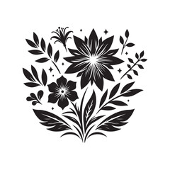 Flower silhouette vector. Flowers icon. Set of leaves silhouette of beautiful plants, leaves, plant design. Vector illustration
