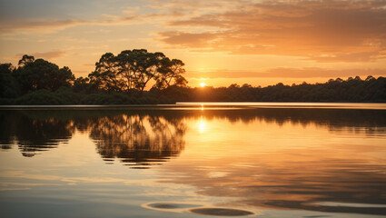  a calm lake with a sunset