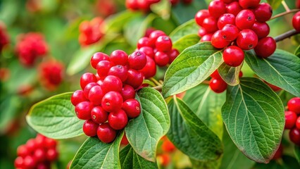 Ripe red berries of forest honeysuckle , forest, honeysuckle, red, berries, ripe, vibrant, organic, natural, freshness, wildlife
