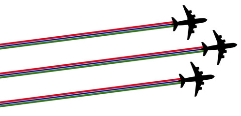 set Flying airplane with gambia flag icon. airshow celebration day symbol Template Illustration Design