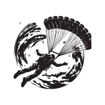 recommend clip art: Skydiver silhouette vector. Black silhouettes parachute skydiving illustration