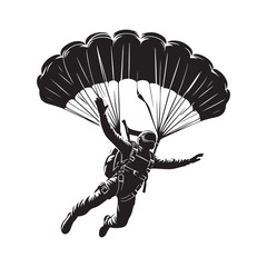 Skydiver silhouette vector. Black silhouettes parachute skydiving illustration
