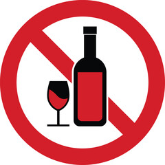 no alcohol sign vector	bottle and glass of wine symbol
