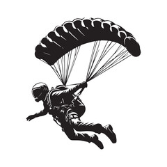 Skydiver silhouette vector. Black silhouettes parachute skydiving illustration