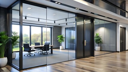 Automatic black sliding doors office