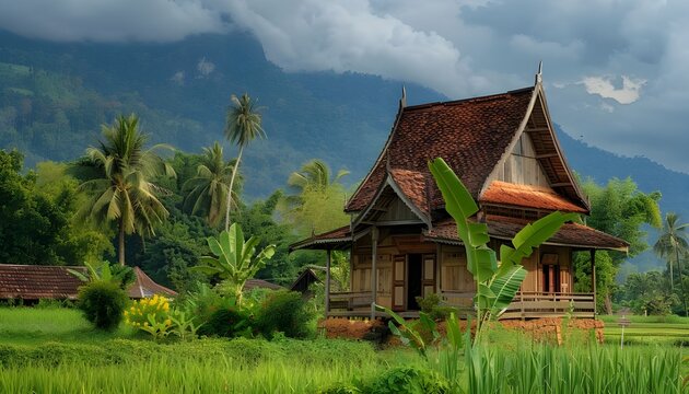 Thai traditional style farm house ,Beautiful view
