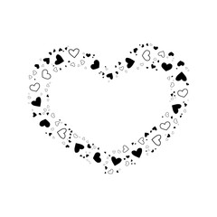 Black heart made of small hand drawn hearts